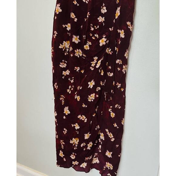 Caroline Constas Arabella Maroon Floral Sleeveless V-Neck Ruched Dress Size L - Picture 4 of 16